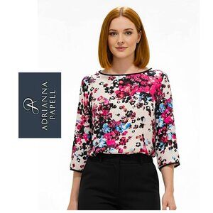 ADRIANNA PAPELL - Beautiful 3/4 sleeve fuchsia/turquoise floral blouse